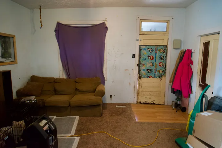 Front door and front room.