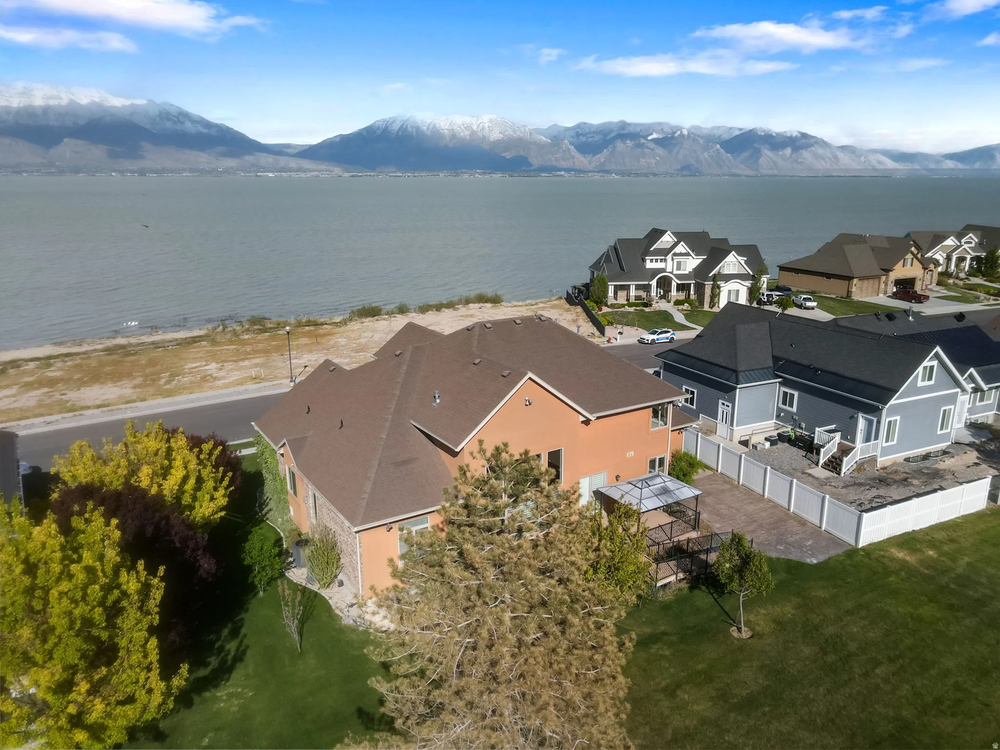 Drone / aerial view of a water and mountain view