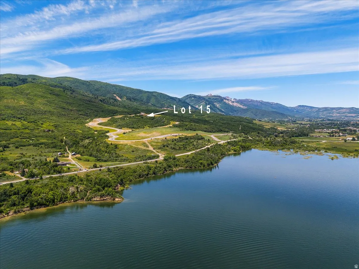 Aerial view of a water and mountain view