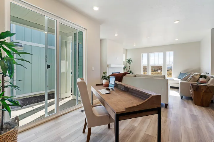 Bright interior with light wood-finish flooring