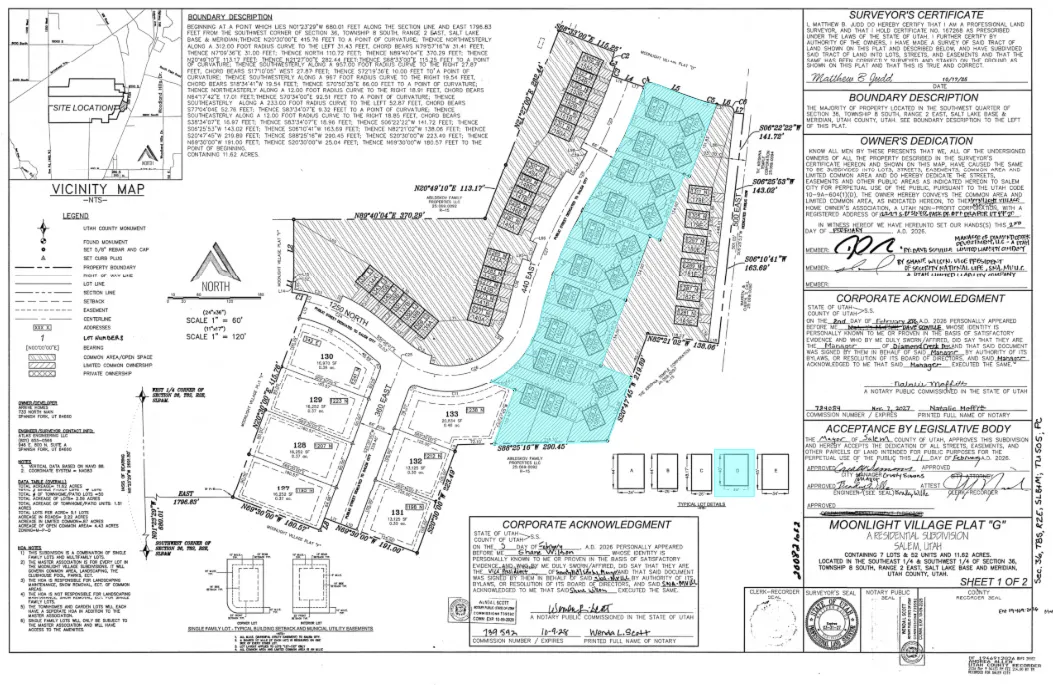 Plat Map. Illustrating lot configurations and property boundaries for the specified development