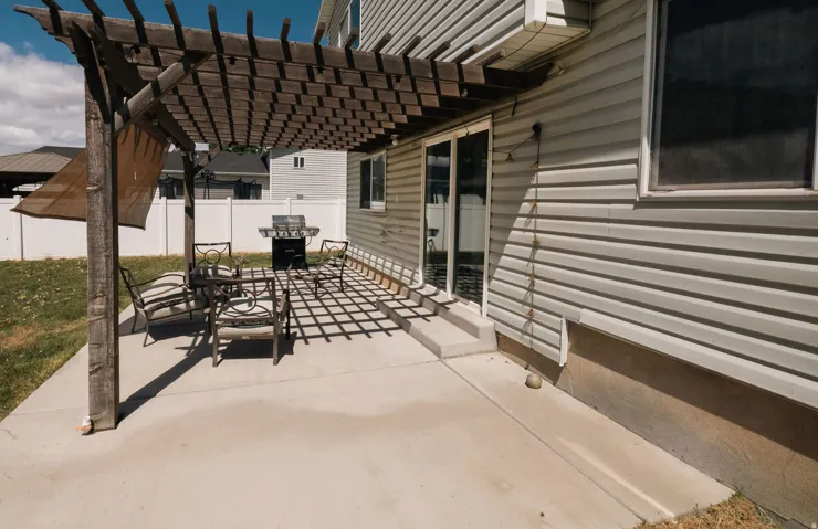 View of patio / terrace with a pergola, outdoor dining space, and area for grilling