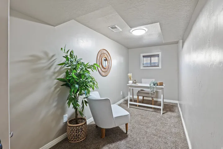 Versatile room featuring neutral-toned walls, textured carpeting, and a recessed ceiling light fixture