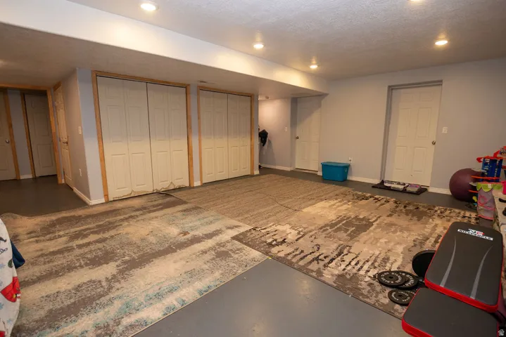 Finished lower level with recessed lighting