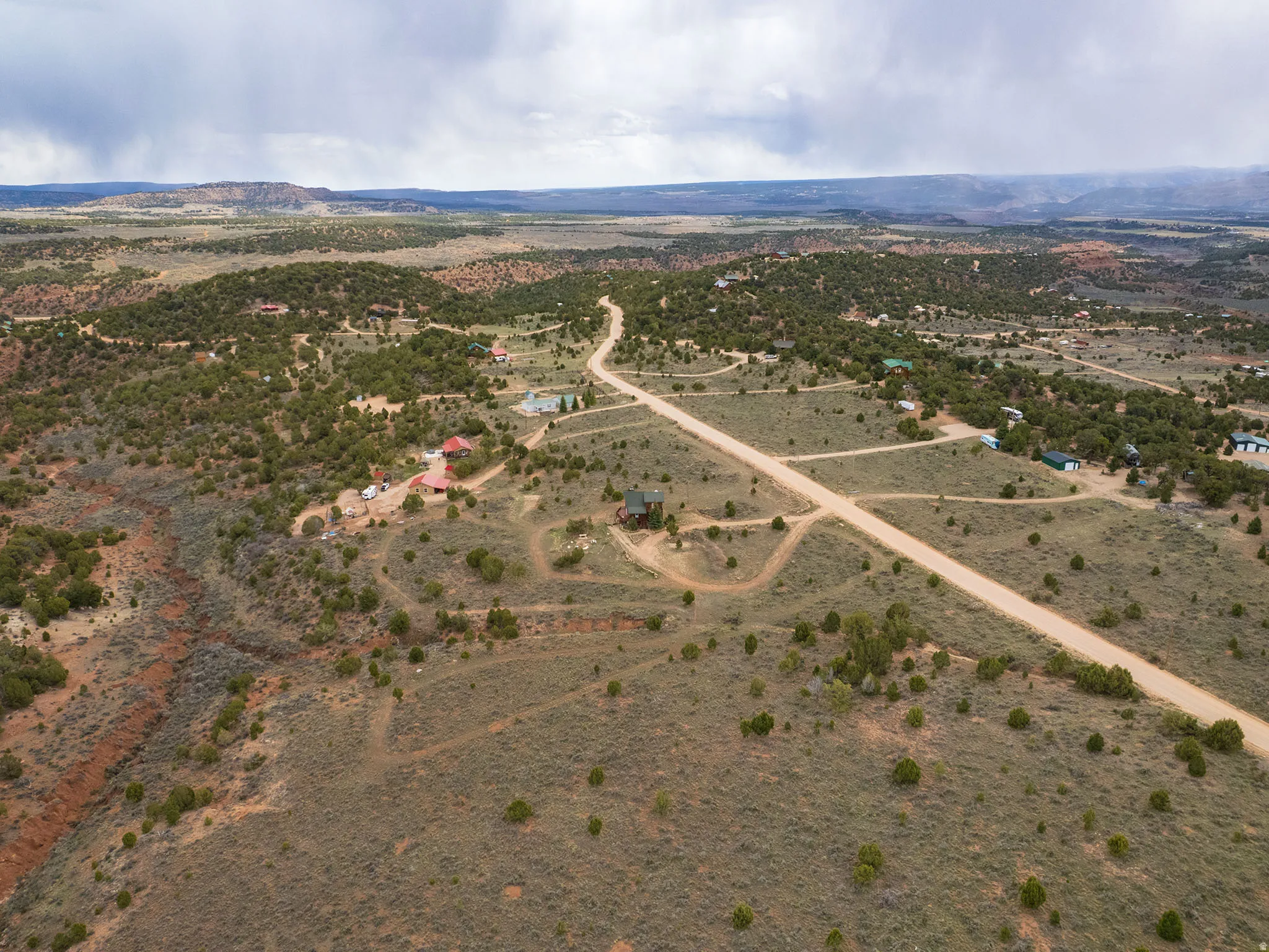 Aerial view of sparsely populated area with a desert landscape
