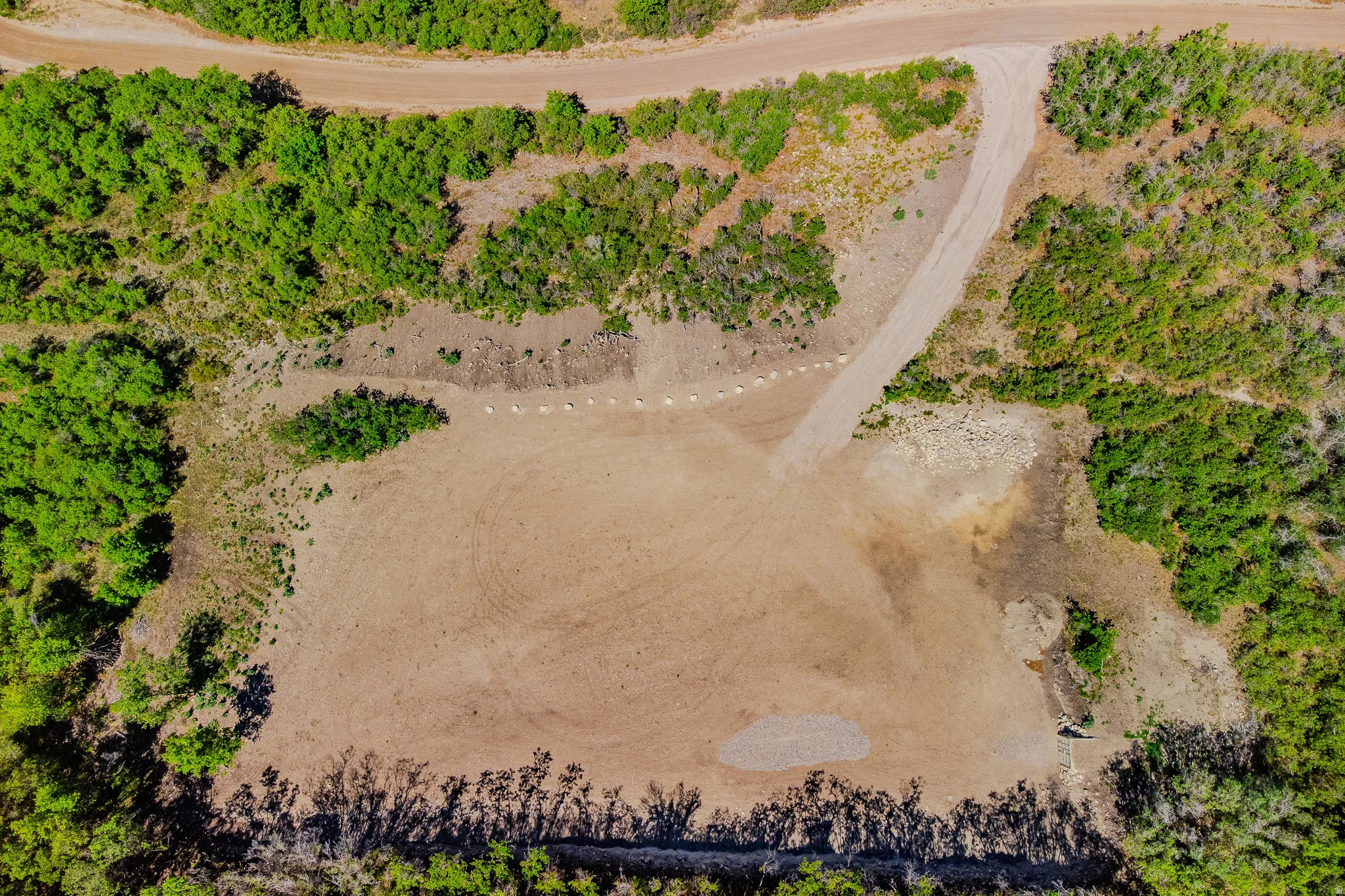 Expansive cleared building site framed by natural foliage