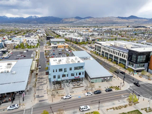 Mixed-use development featuring commercial and residential structures