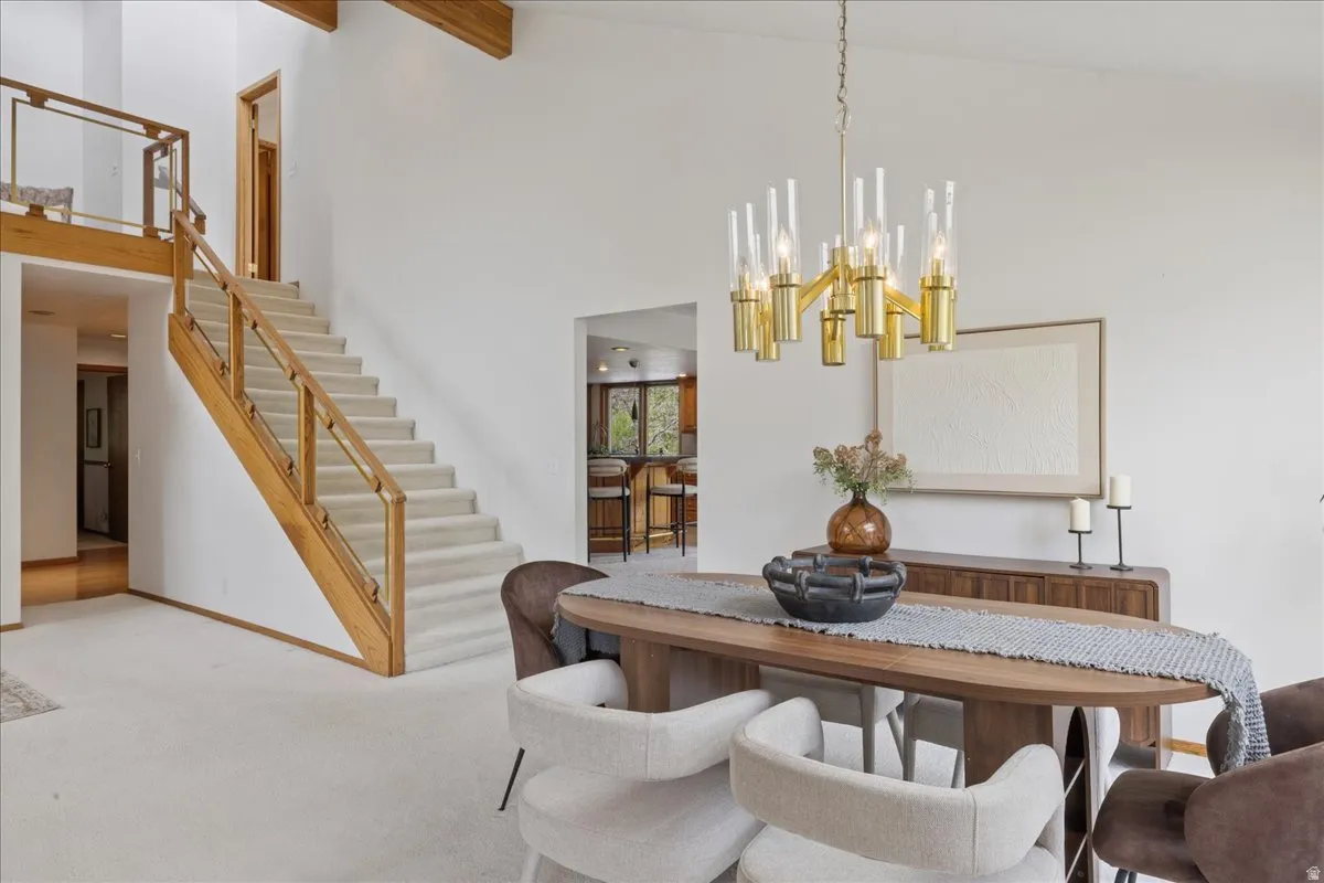 Vaulted ceiling with exposed wood beams