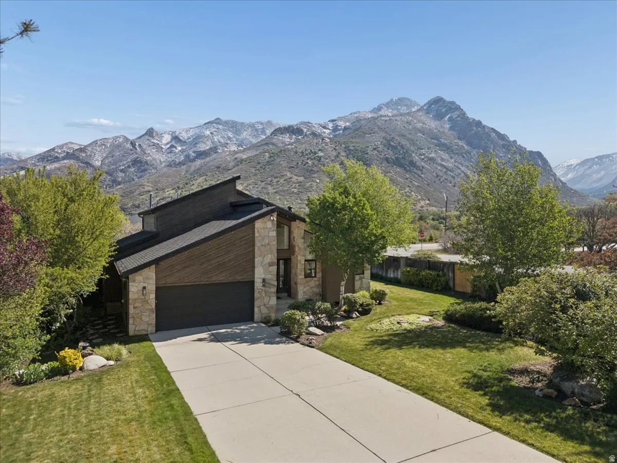 Mountain backdrop complementing the property's design