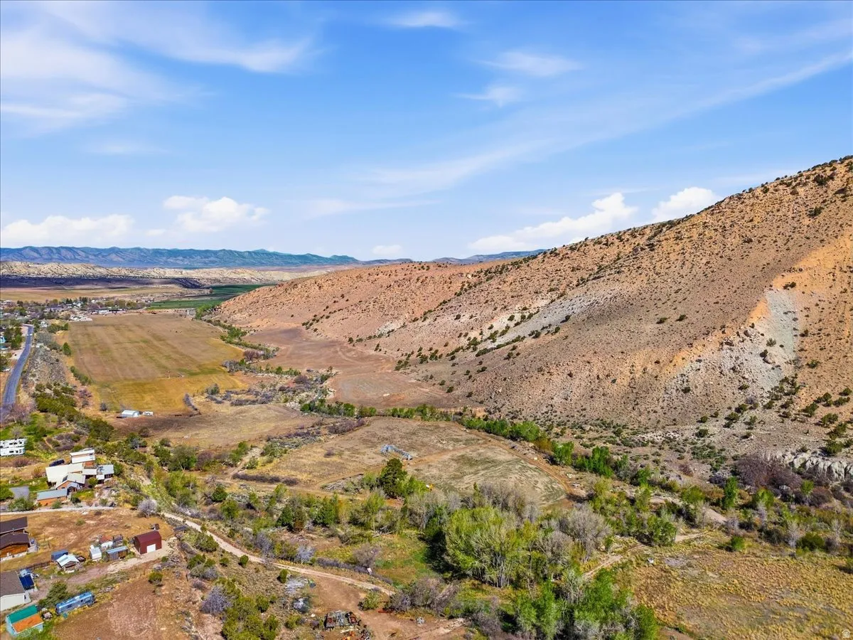 Expansive undeveloped land bordering a natural creek bed, featuring mature vegetation and direct access to a paved road