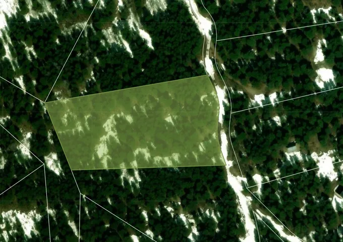 Aerial Map. Presenting the property boundaries and surrounding land features