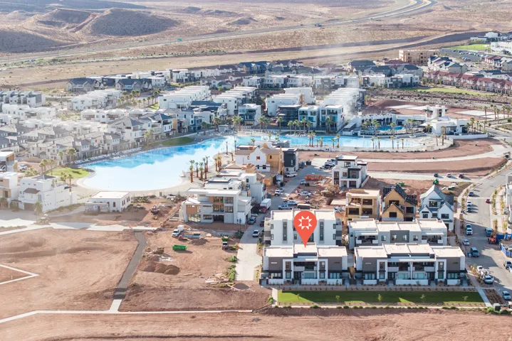 Aerial perspective showcasing a vibrant residential community