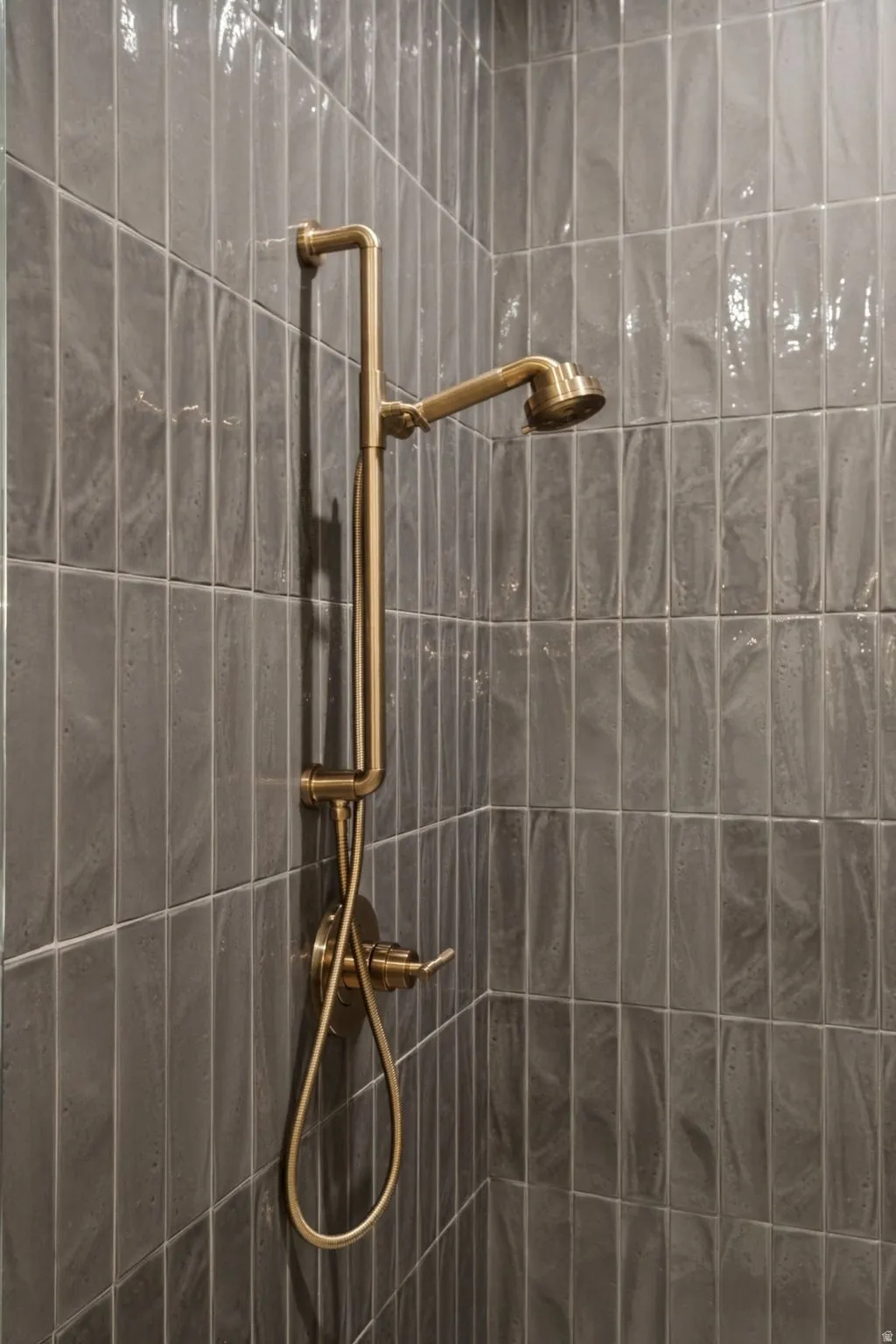 Casita bath featuring dual vanity and luxurious floor to ceiling tile shower with Brizo plumbing fixtures and designer lighting.
