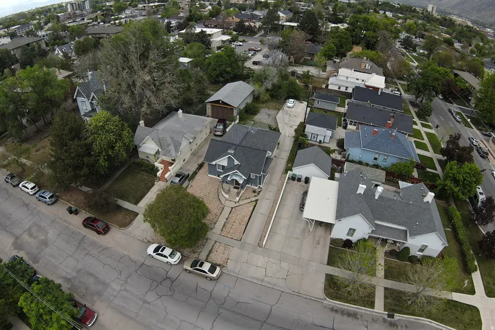 Aerial perspective of suburban area