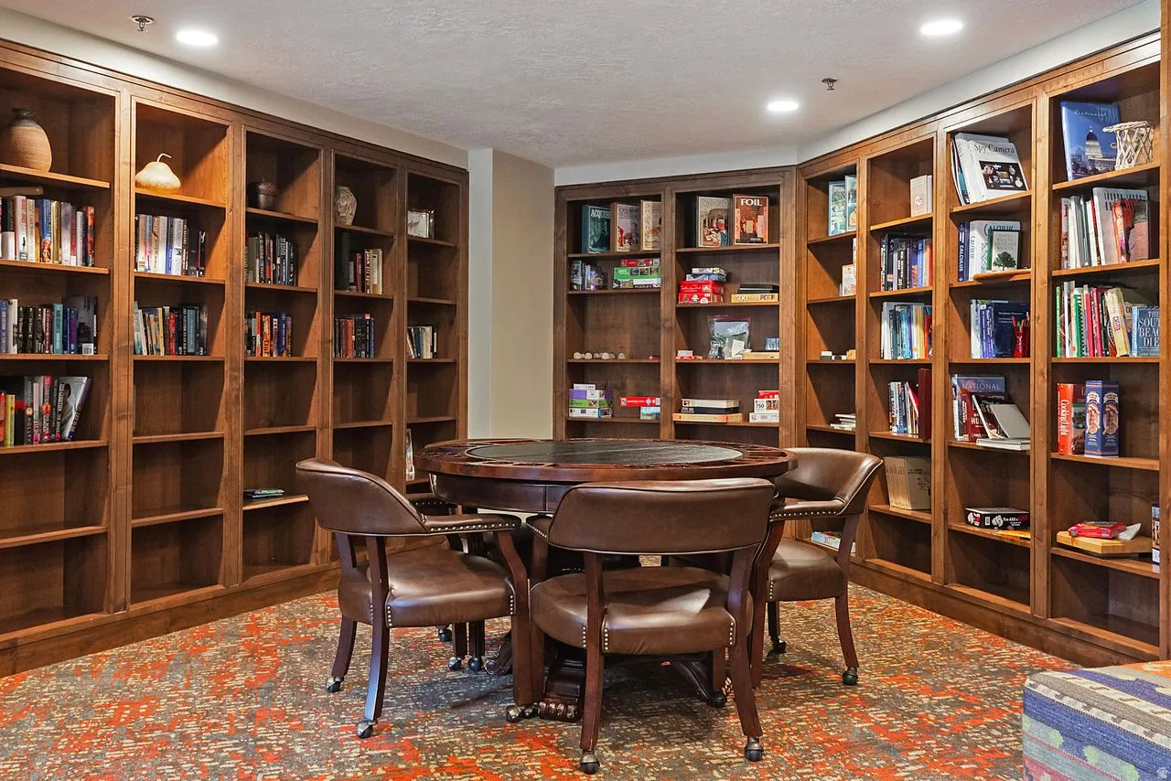 Extensive built-in wood cabinetry lines the walls, offering ample storage