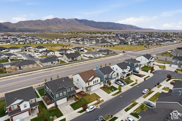 Expansive residential area with a prominent mountain range backdrop