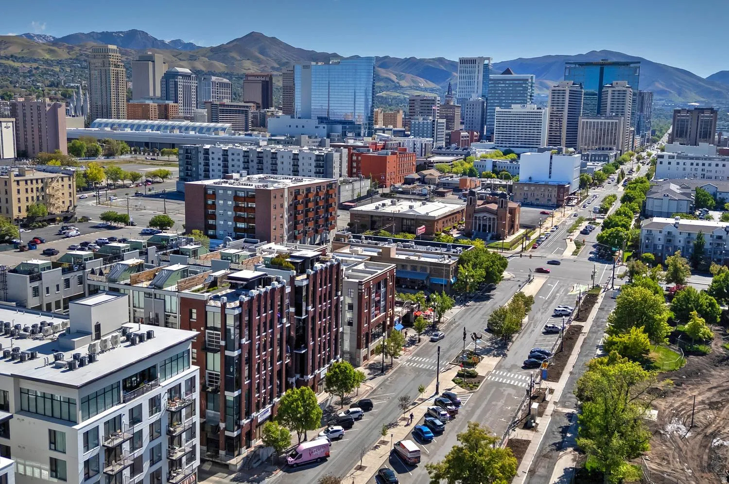 Urban cityscape  with mountain views