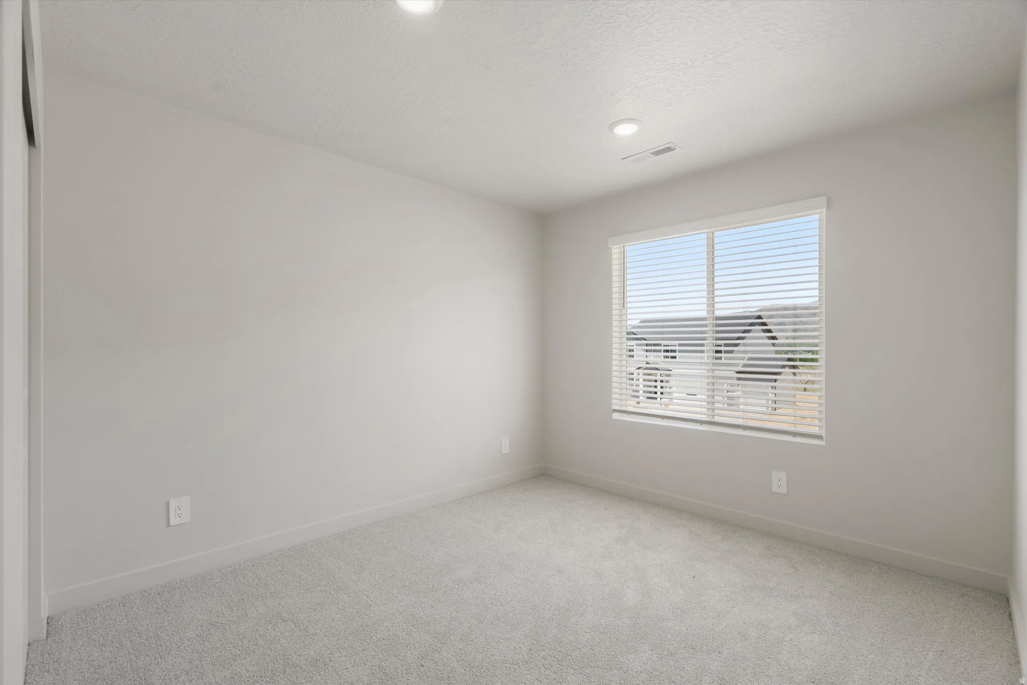 Room featuring light gray carpeting and neutral wall paint
