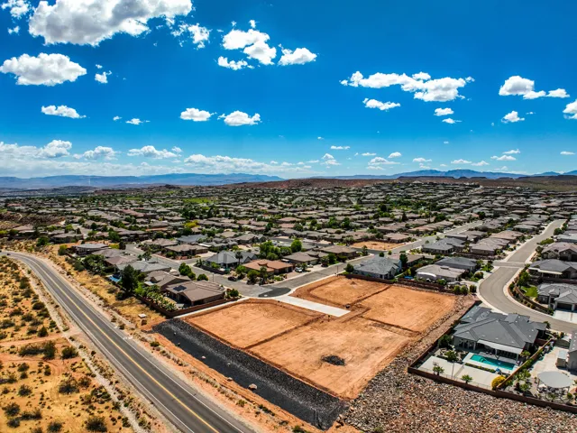 Expansive residential neighborhood with distant mountain ranges