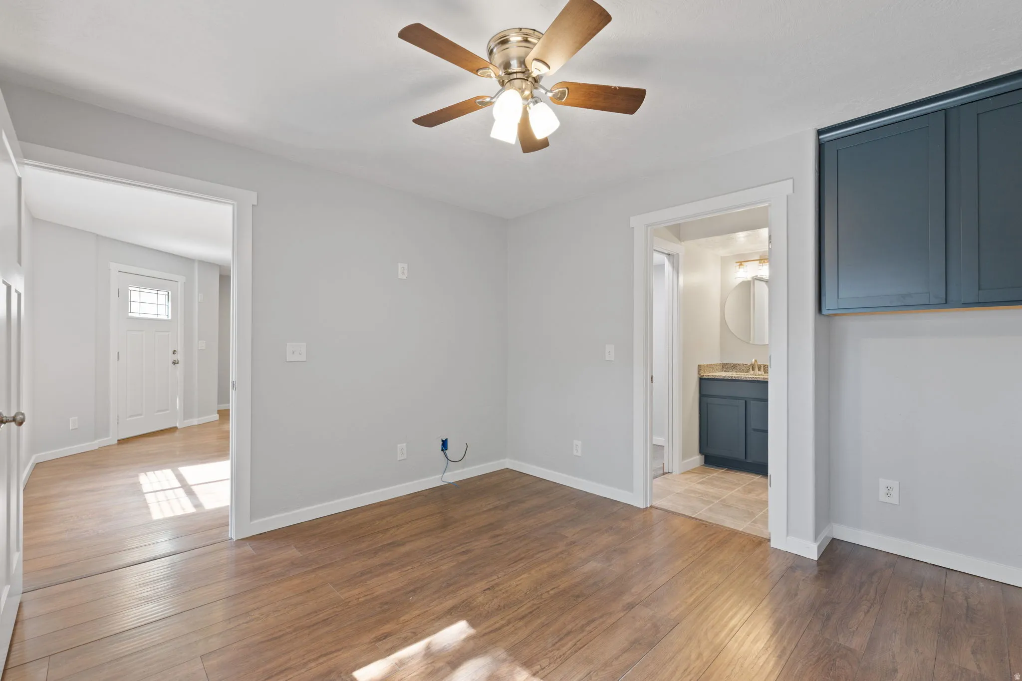 Basement apartment bedroom into bath