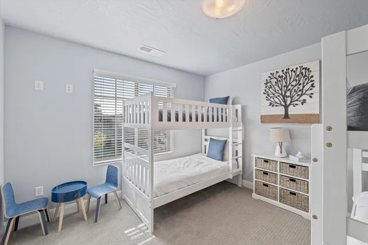 Bright room featuring light gray walls and plush carpet flooring