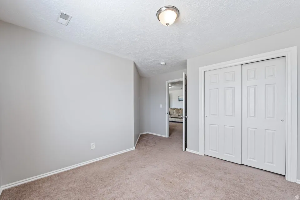 Neutral tone wall finish with carpet flooring
