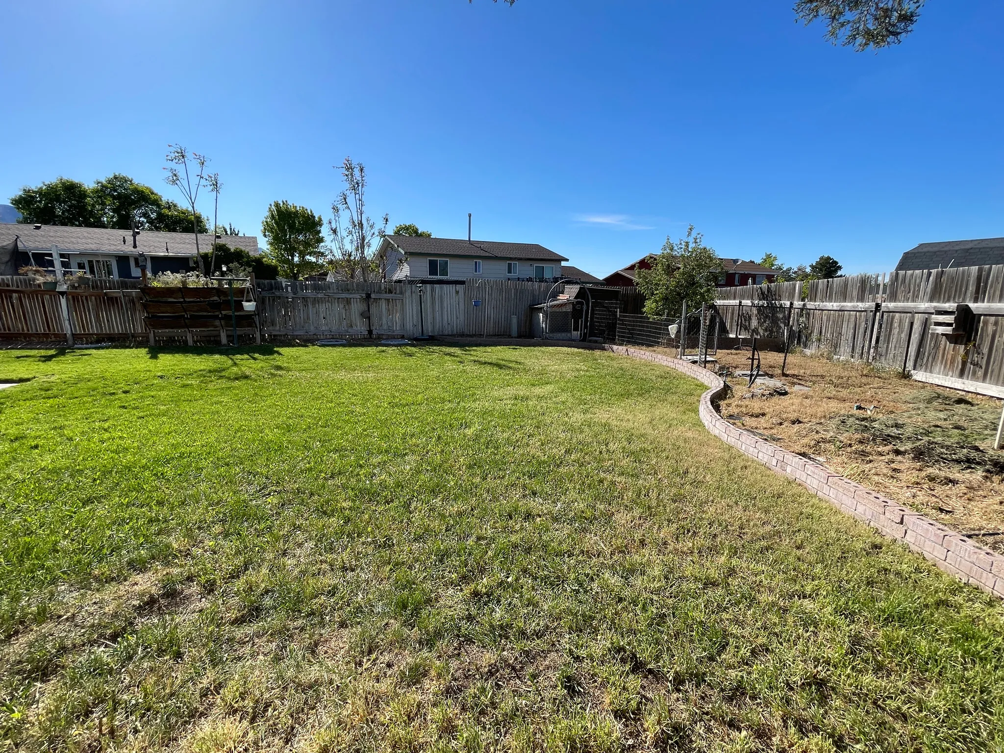 backyard view of garden area and chicken run