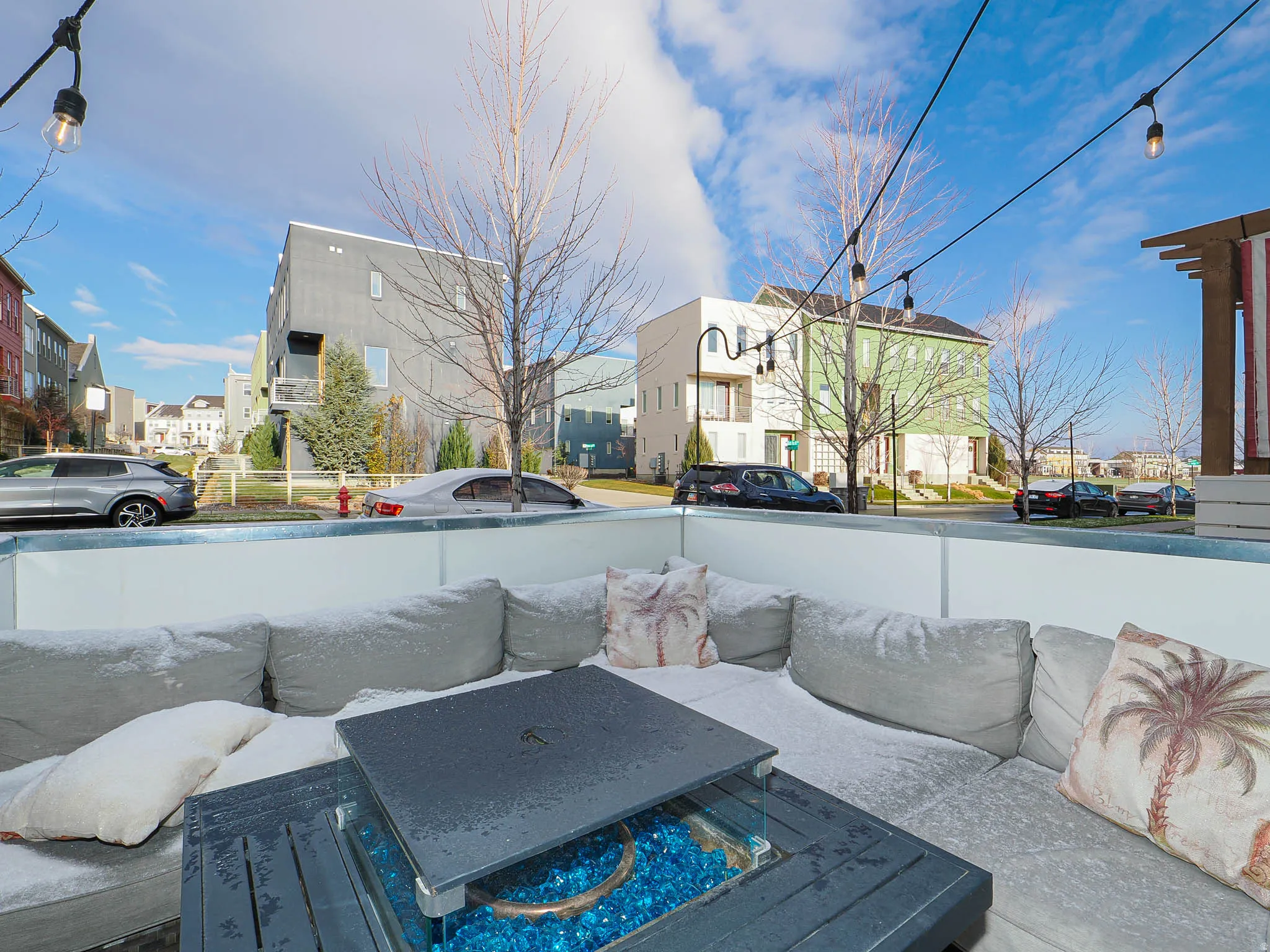 Patio featuring an outdoor hangout area and a residential view