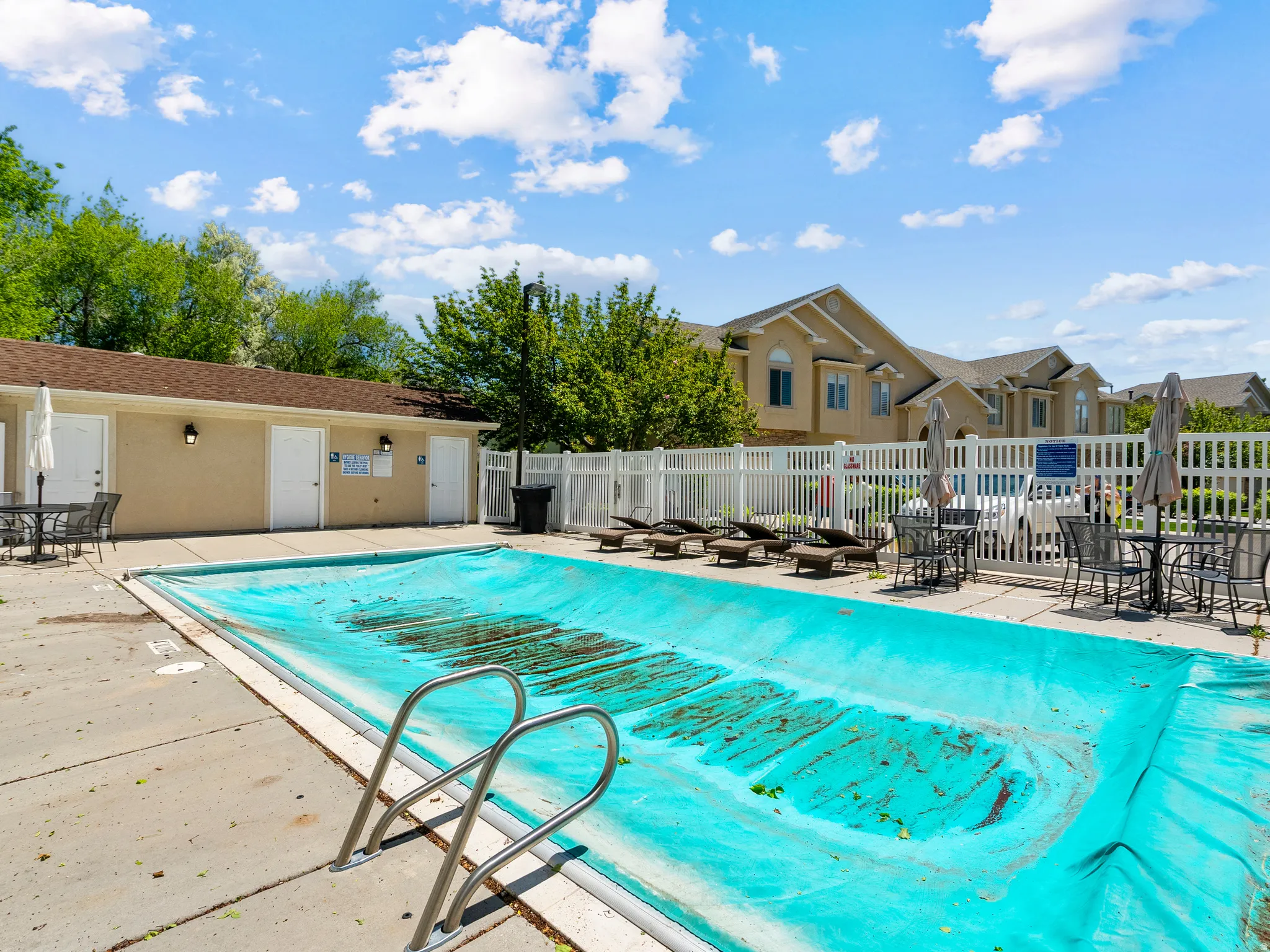 Outdoor swimming pool with integrated entry steps and surrounding concrete decking