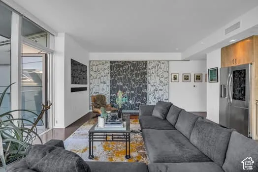 Living area with wood finished floors