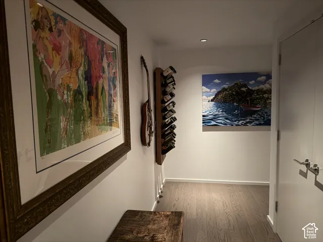 Hallway featuring wood-finish flooring and recessed lighting