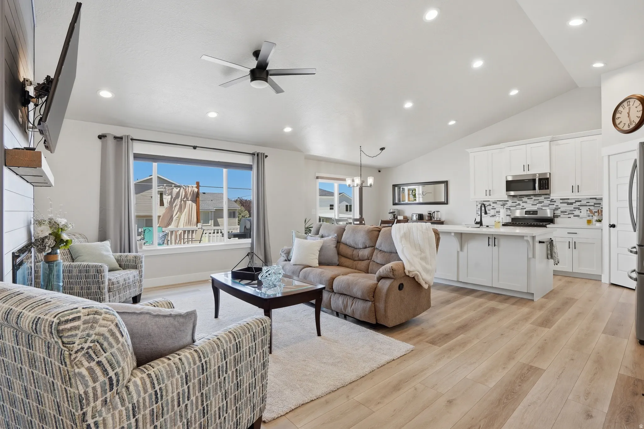 Open-concept living space with vaulted ceilings