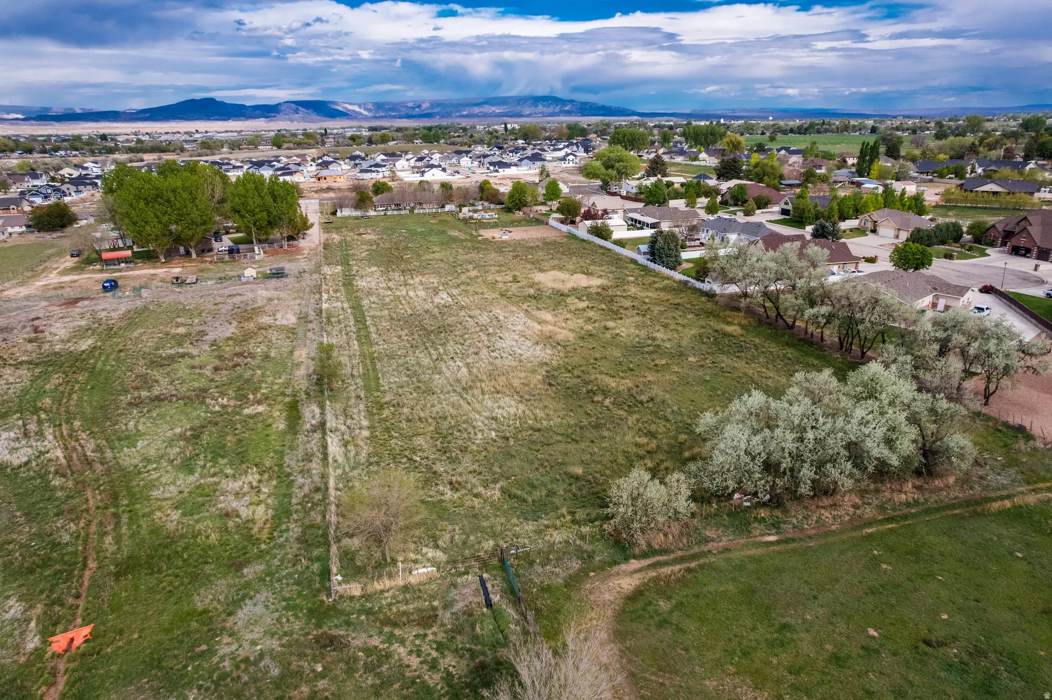 Expansive land parcel featuring existing perimeter fencing and mature trees