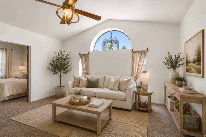 Digitally staged Guest suite living room