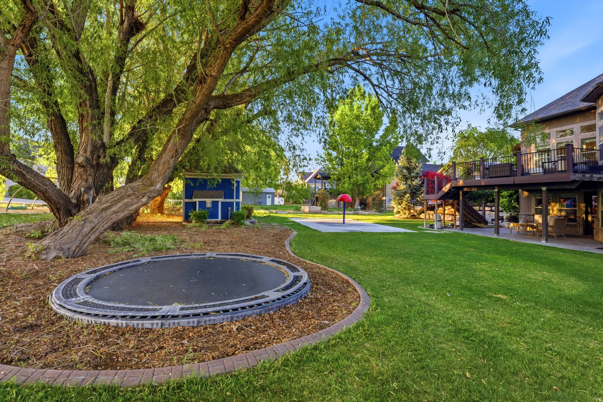 Expansive green lawn providing abundant outdoor space
