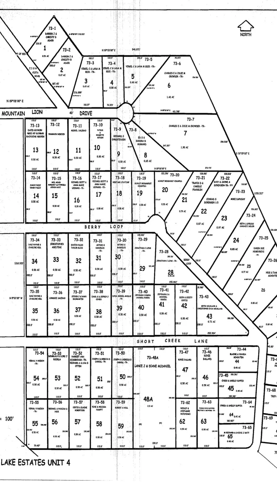 Plat Map. Illustrating the division of a land parcel into individual lots, including lot numbers and dimensions