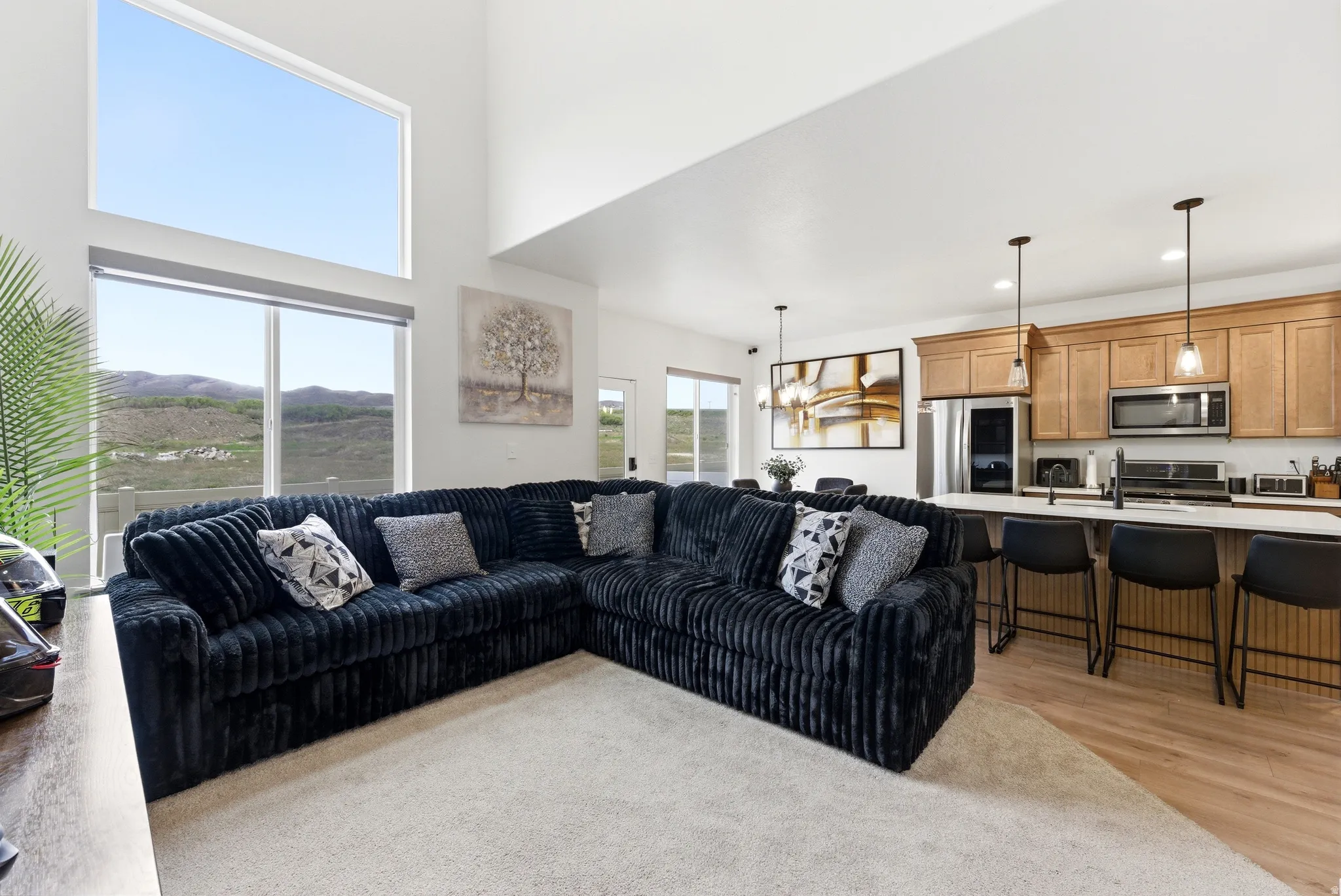 Open-concept living space with vaulted ceilings