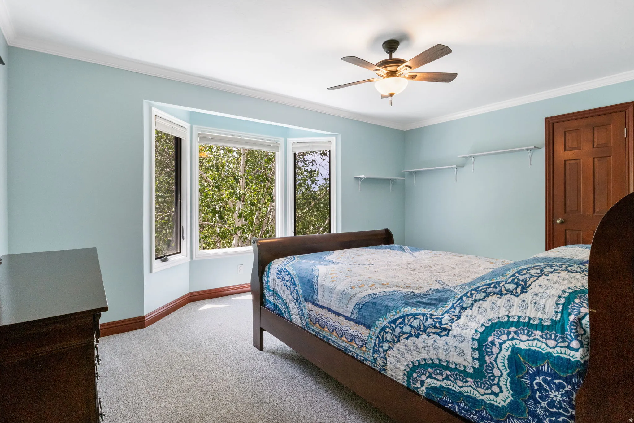 Bedroom 3. Bay window with wood-finish trim