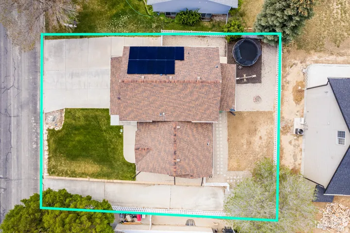 Aerial perspective highlighting the property's layout
