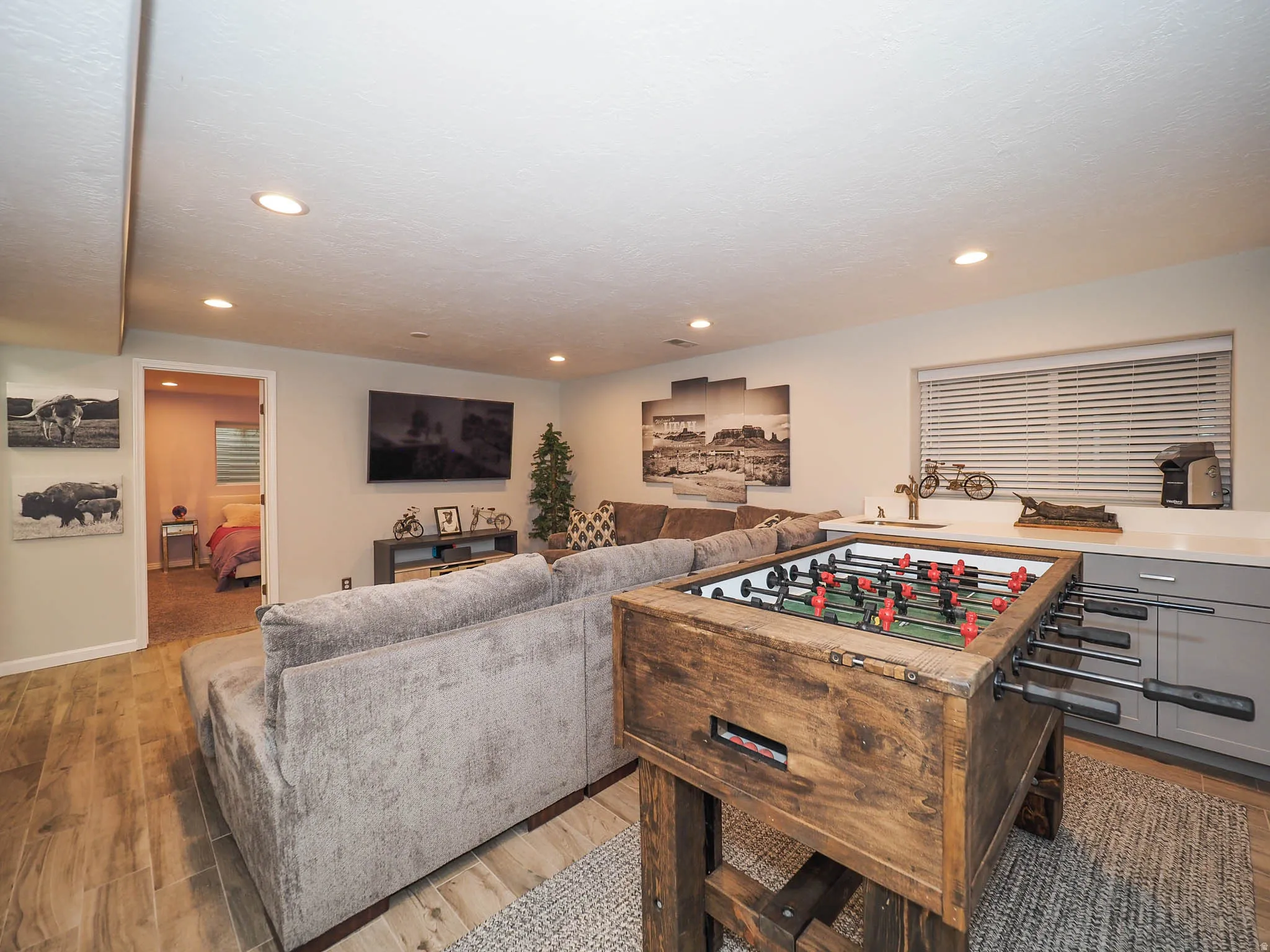 Fun, Entertaining, Spacious Family Room with Attractive Recessed Lighting, Wonderful Newer Wet Bar with Mini-Refrigerator!