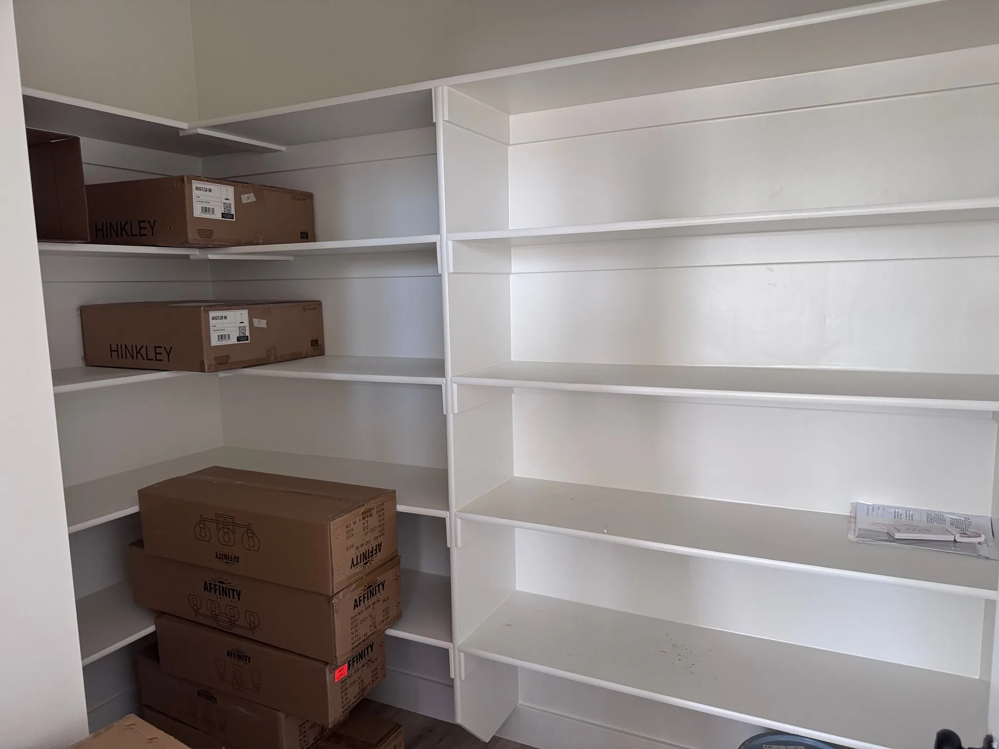 Custom-built shelving system featuring multiple tiers