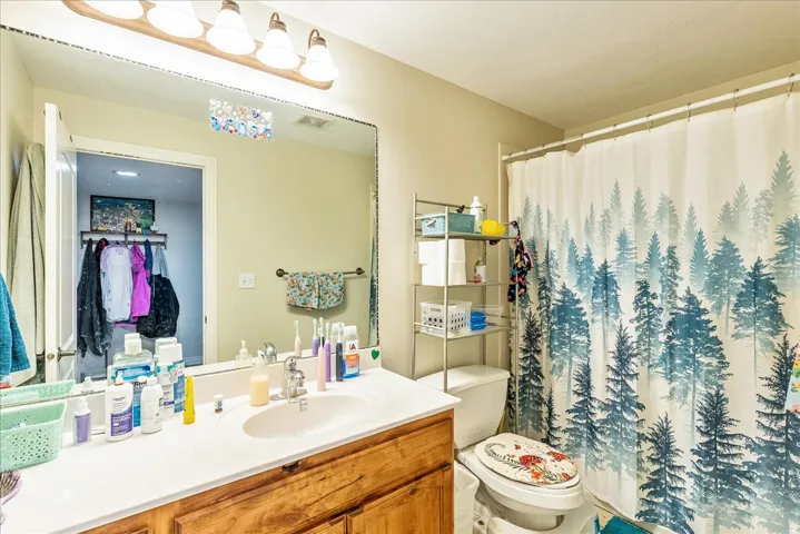 Bathroom featuring a light wood vanity with a white countertop and integrated sink