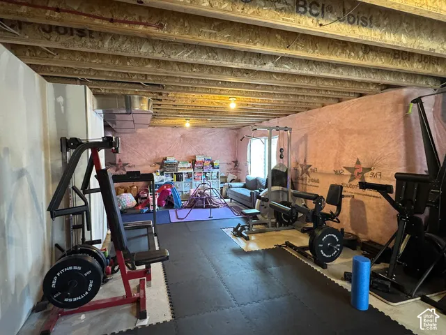 Basement area with exposed ceiling joists and subfloor