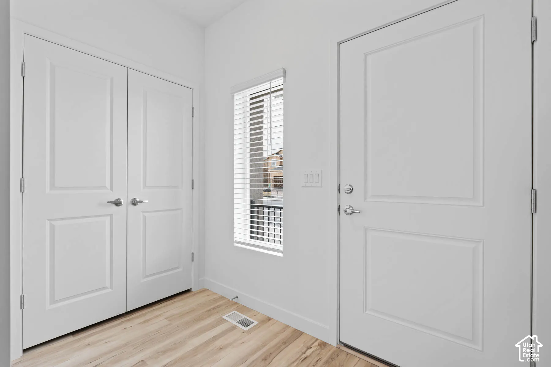 White interior doors with brushed nickel hardware