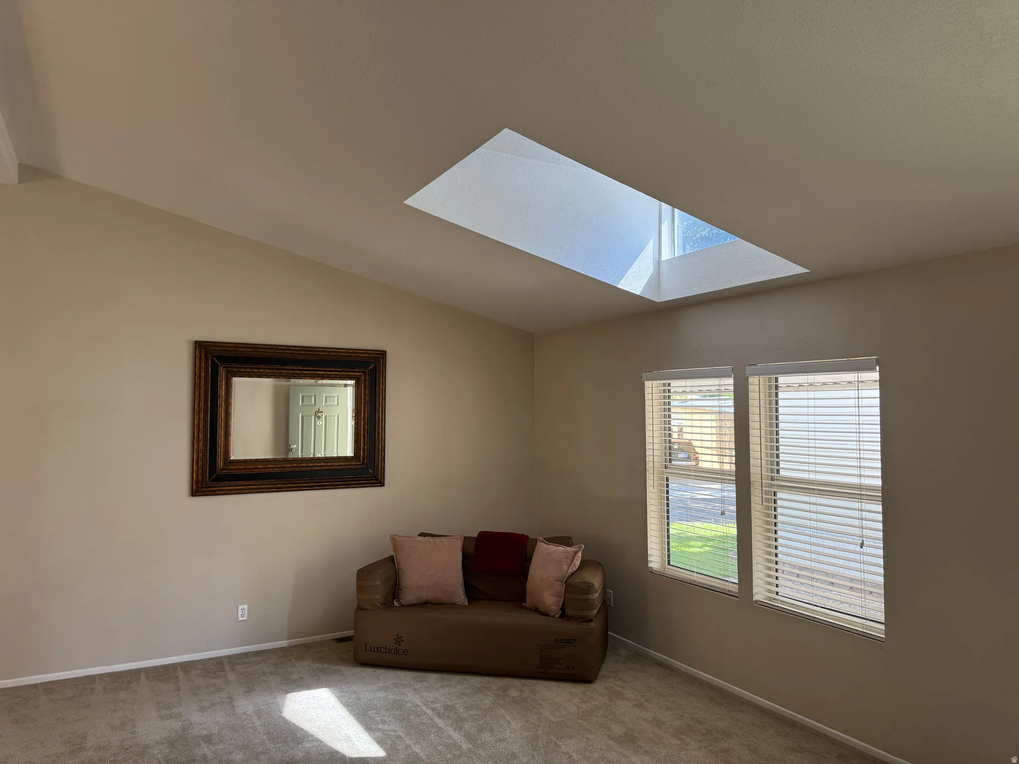 Vaulted ceiling with skylight and dual windows