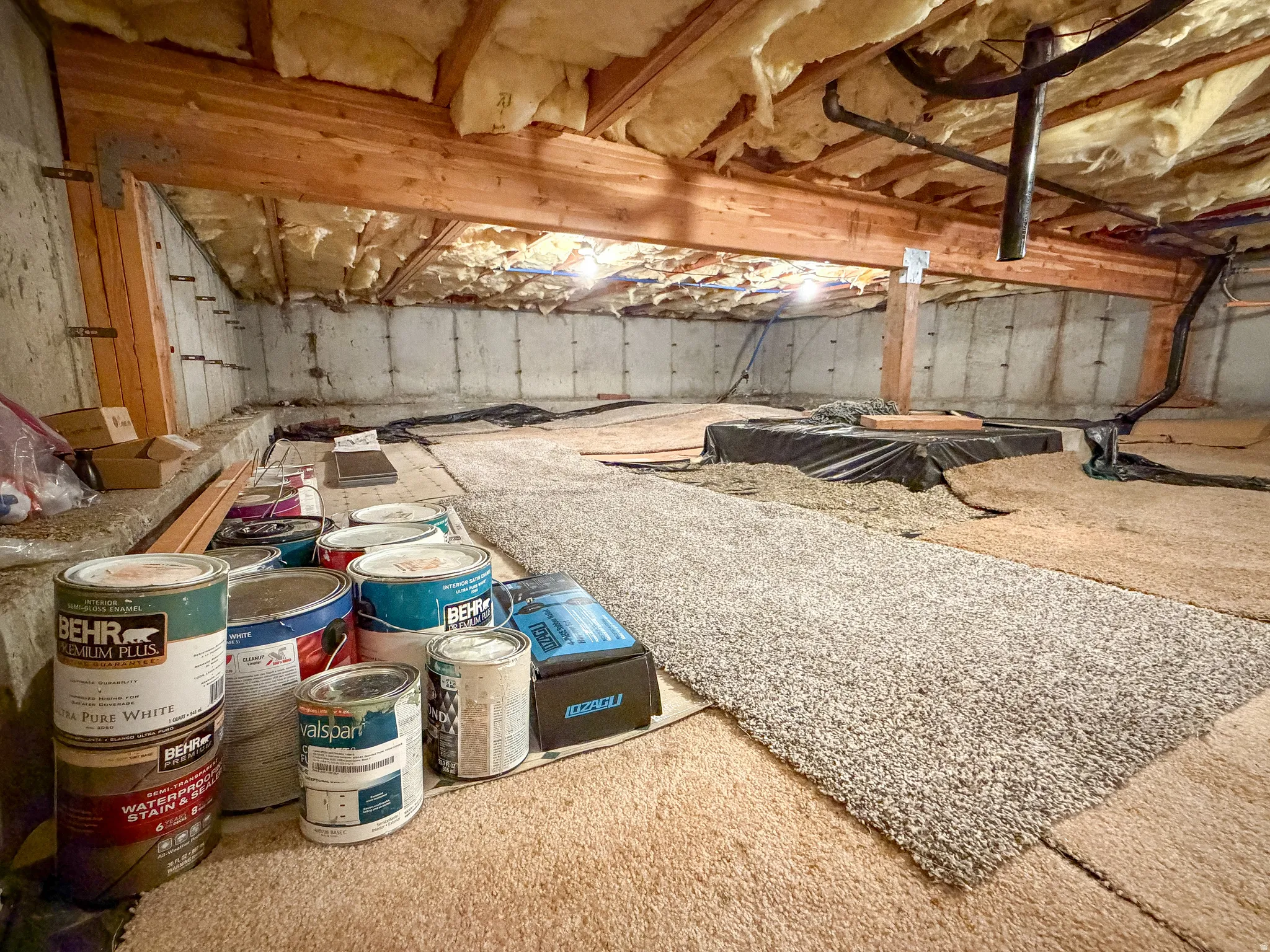 Crawl space with lights