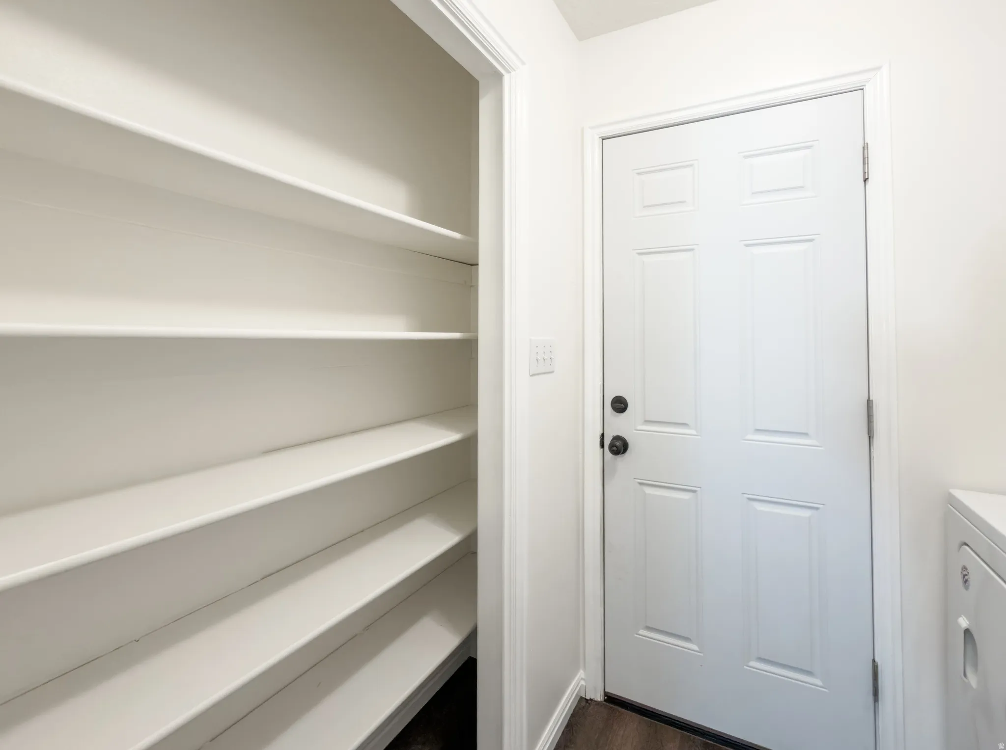 Integrated pantry shelving provides ample storage