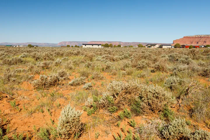 Expansive undeveloped desert land featuring natural vegetation and red soil
