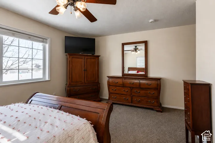 Light-toned walls complement the neutral carpeting