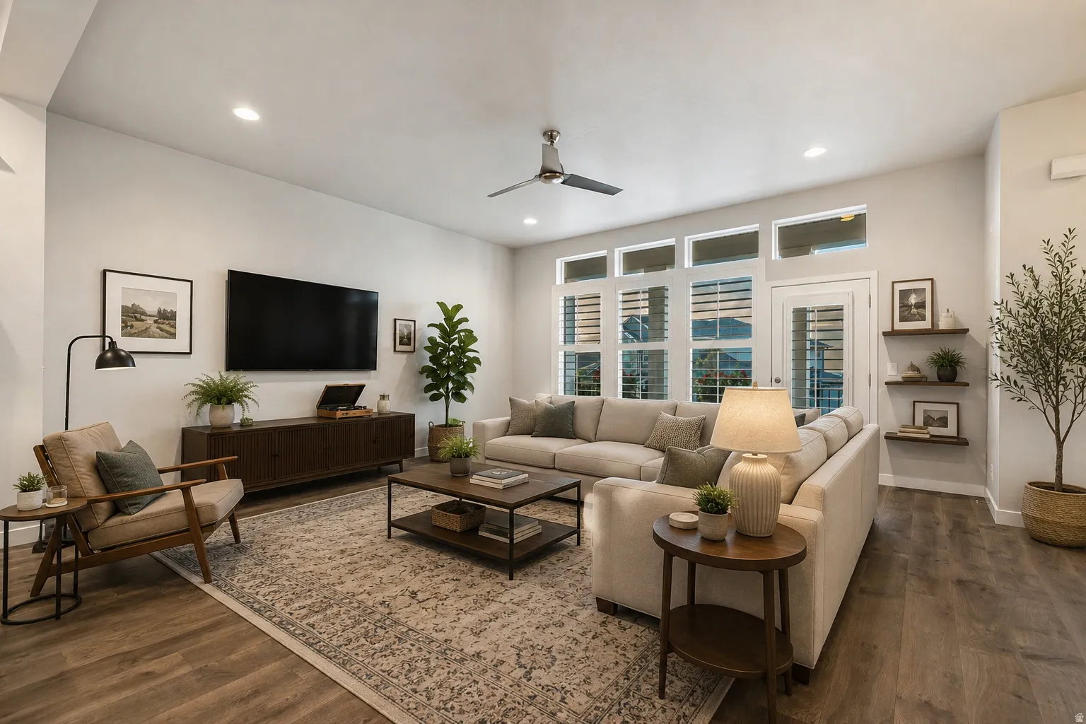 Digitally staged living room